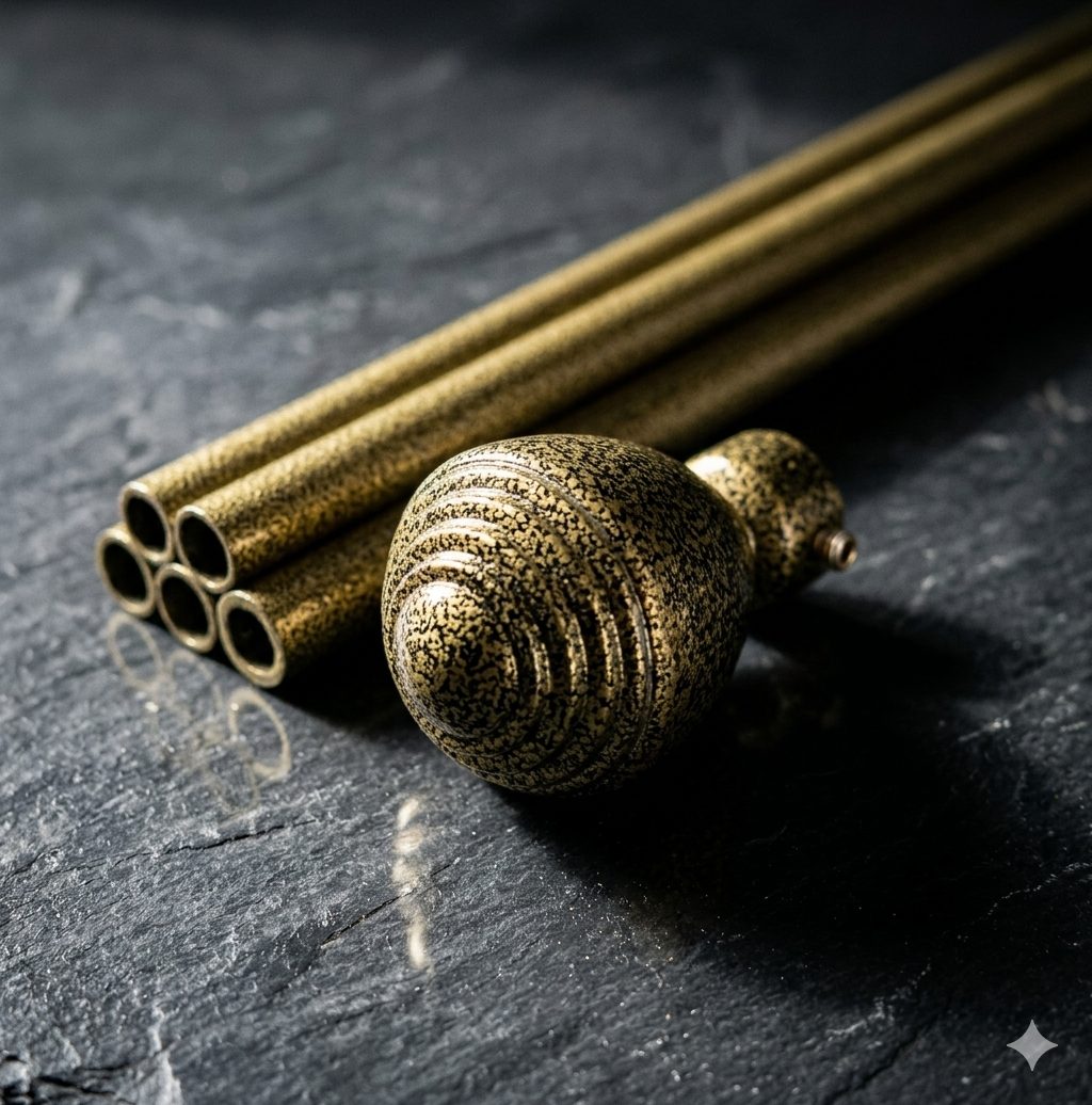 Antique gold curtain rods and round finial in Kenya