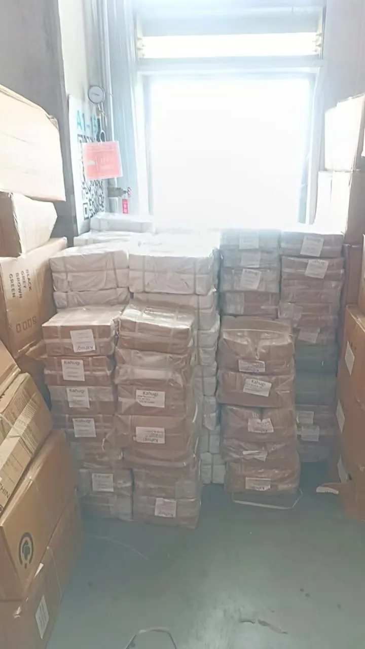 Boxed hardware stock in a Kenya supply shop