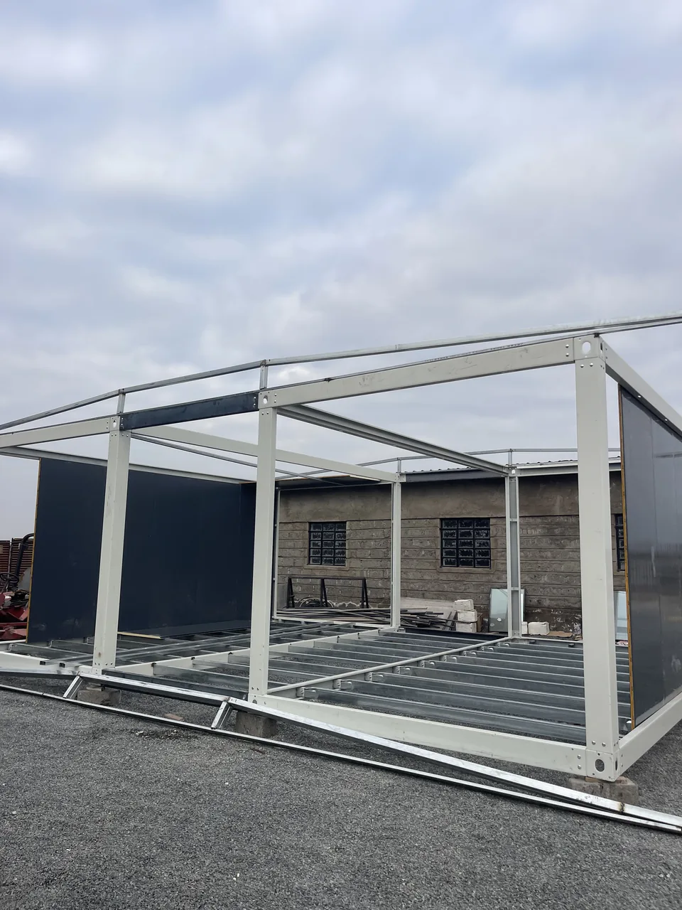 Steel frame stock in a Kenya fabrication supply workshop